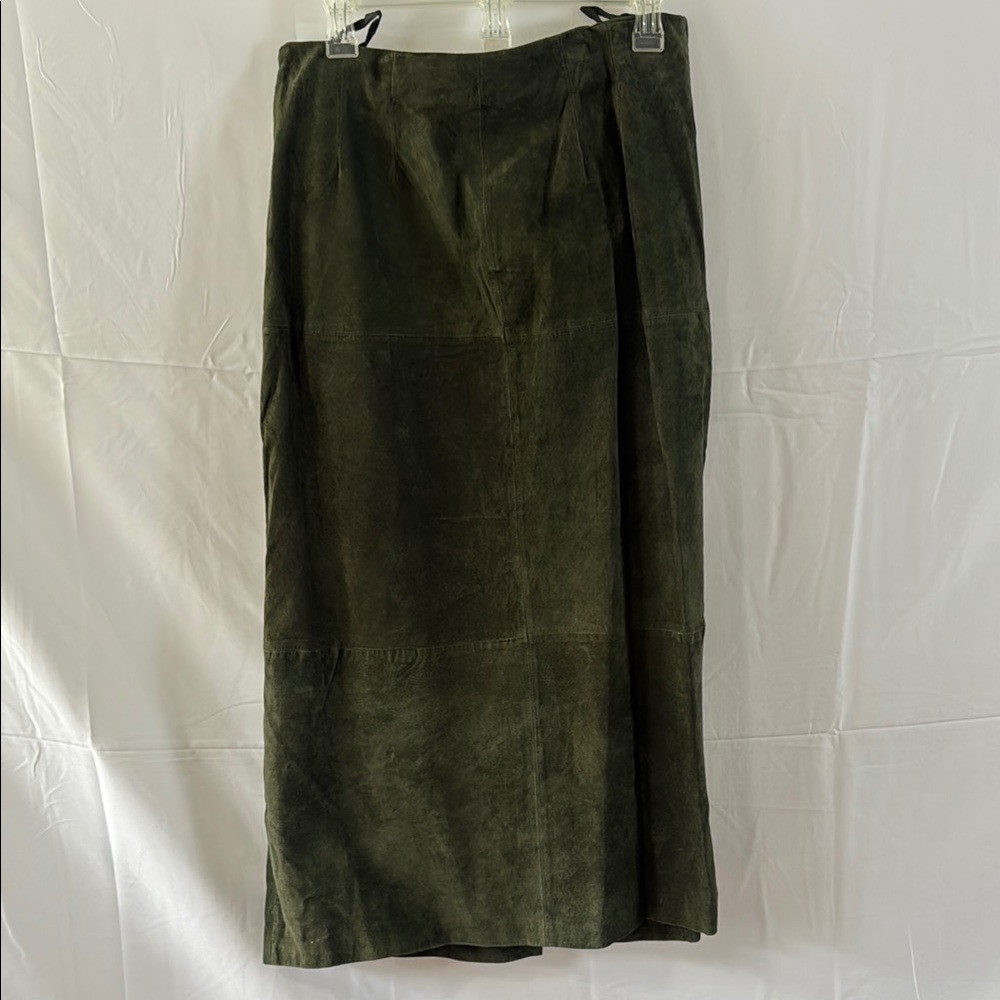 Olive Green Suede Midi Skirt
